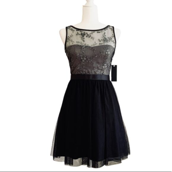 Aqua Dress Black Lace Mesh Tulle Sleeveless Fit & Flare Party Mini Size 2 NWT - Picture 1 of 15